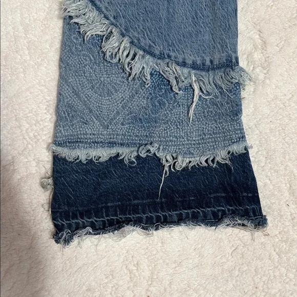 Free People We the Free Distressed Patchwork Flare Jeans Boho Festival Raw Hem - Picture 8 of 11